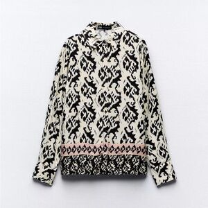 Zara Monochrome Patterned Blouse with Pink Detail